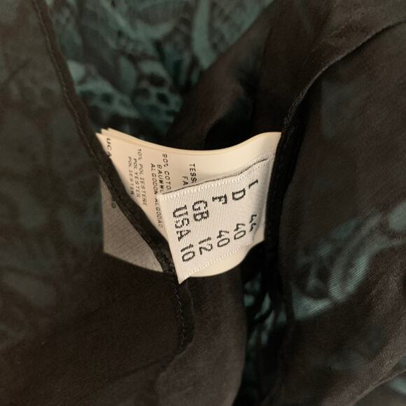 EMANUEL UNGARO Size 10 Blue Black Cotton Polyester Floral Cocktail Dress - Picture 4 of 5